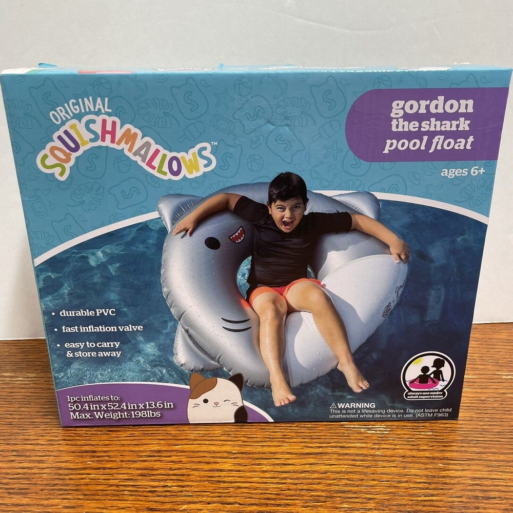 Original‎ Squishmallows Gordon the Shark Pool Float Ages 6+ Inflatable NWT